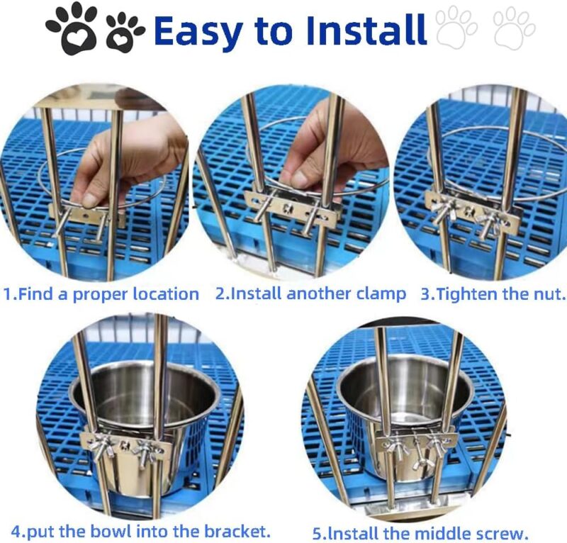 2 Pack Large Dog Water Food Bowls, Dog Crate Water Bowl No Spill, Water Bowl for Dog Crate Cage Accessories, Kennel Water Bowl Hanging, Stainless Steel Dog Bowls Dish for Large Medium Dog - Image 5