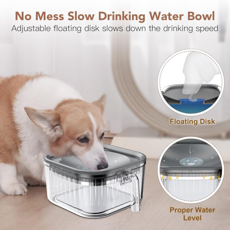 2.5L Dog Water Bowl No Spill, 86oz Spill Proof Dog Bowl for Slow Drinking, Anti Splash No Mess Transparent Pet Water Feeder, Vehicle Carried Portable Travel Bowl for Sloppy Messy Drinkers - Image 4