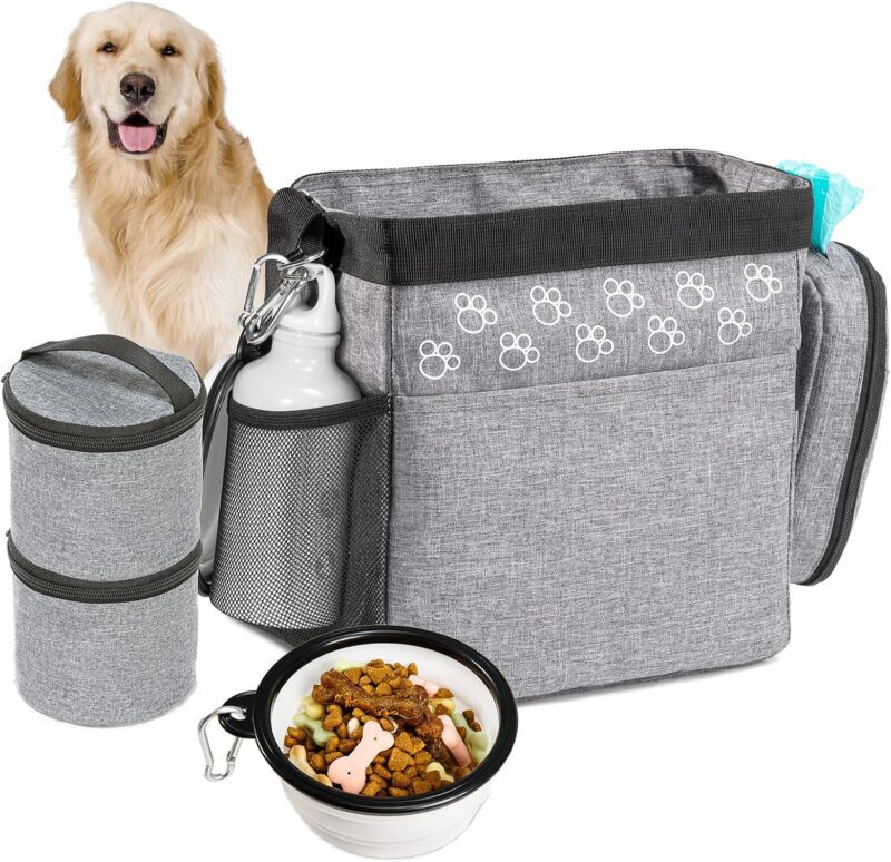 Dog Travel Bag with Treat Pouch, Airline Approved Dog Bags for Traveling, 2 Dog Food Travel Container, 2 Travel Bowls, Weekend Dog Travel Bag for Supplies, Dog Travel Kit Accessories - Image 3