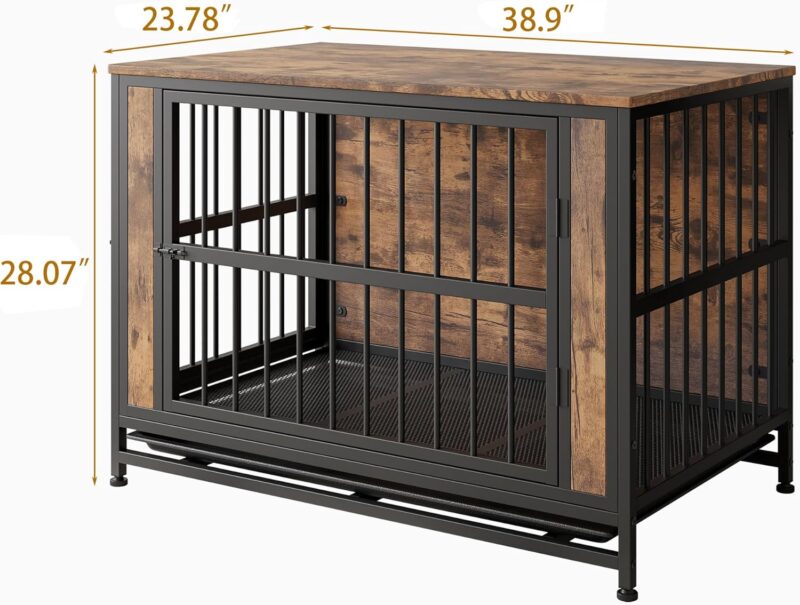 Multi-Functional Wooden Dog Crate 38.9" Kennel Table 2 Sliding Doors Decorative Pet House Sturdy Construction for Large/Medium/Small Dogs Indoor Furniture Piece - Image 2