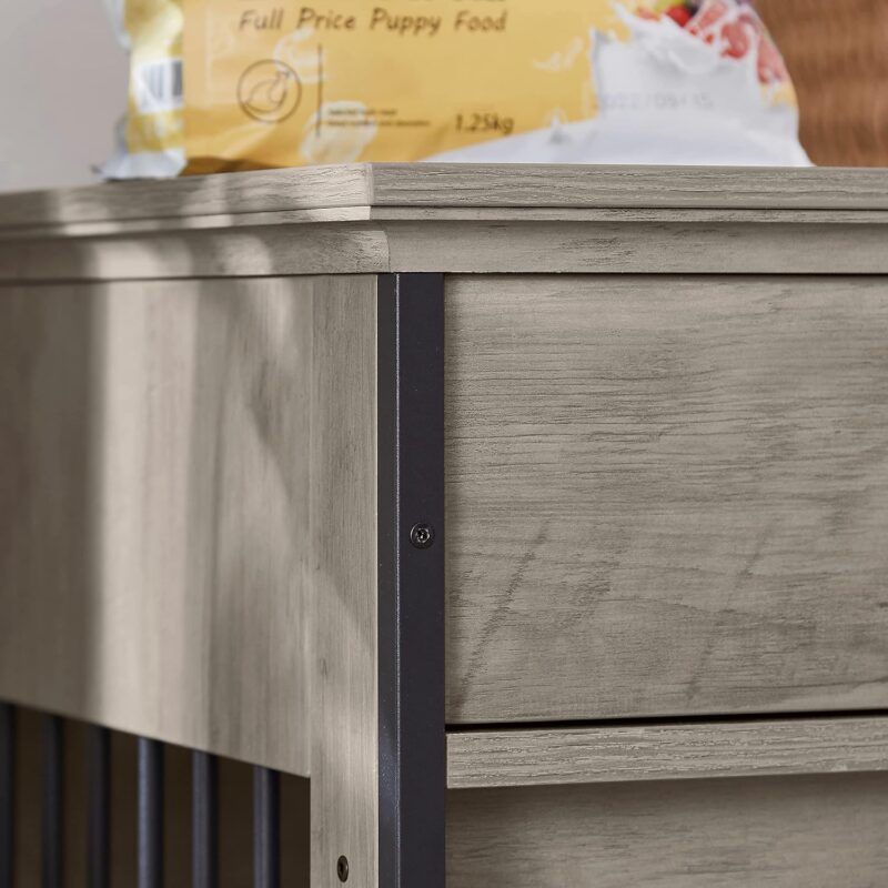 Dog Crate Furniture with Sliding Barn Door, 35'' Wooden Kennel for Small Medium Dog, Rustic Style Decorative Cage Drawers and Storage Shelf, Easy Assembly (Rustic Gray) (W11625739-0) - Image 7