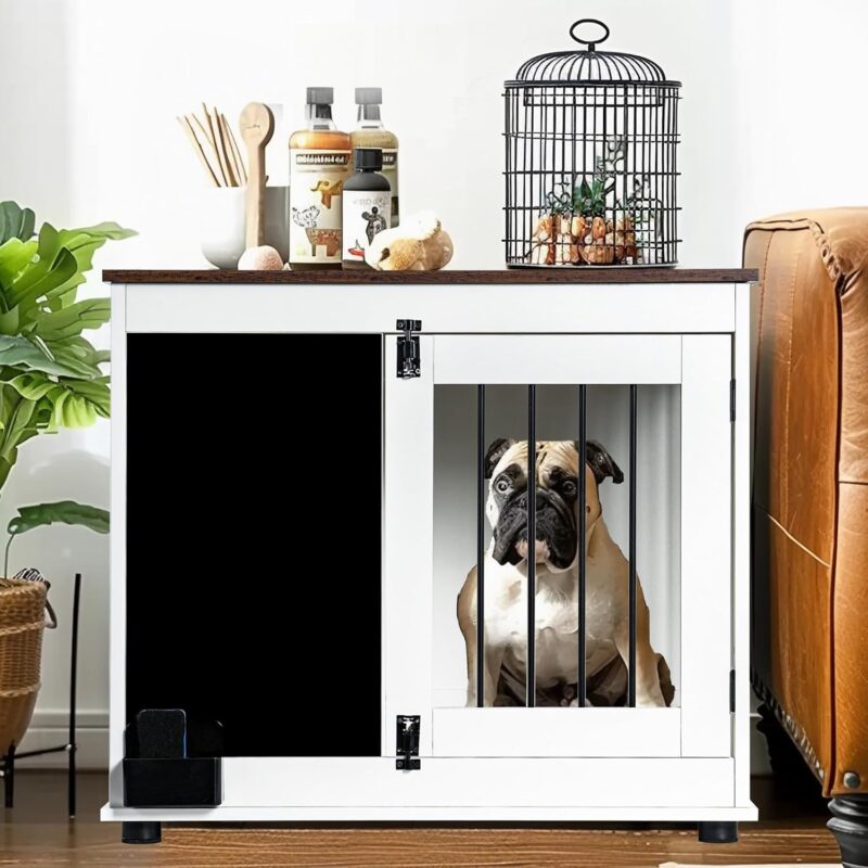 Dog Crate Furniture, Farmhouse Wooden Heavy Duty Dog Kennel with Double Doors Indoor Puppy Cage House End Table Nightstand for Large Medium Dogs, White - Image 3