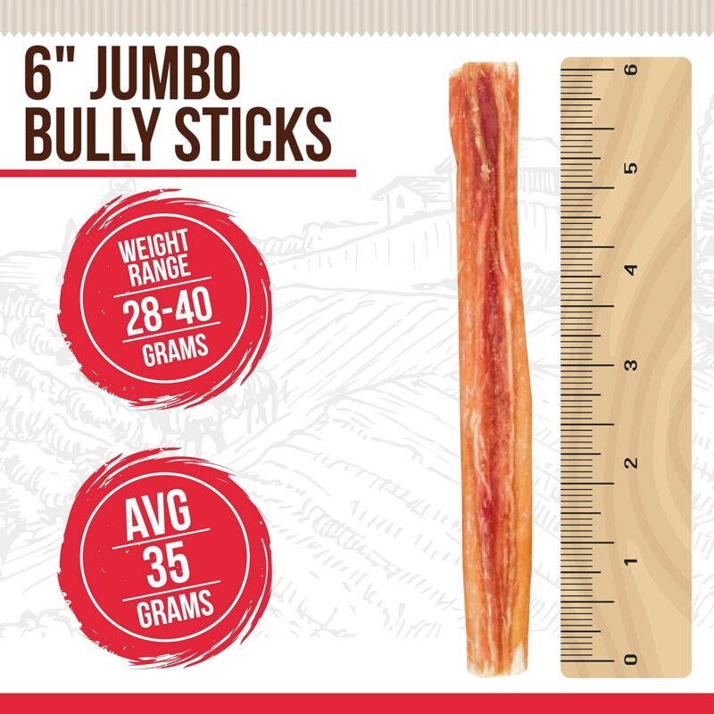 Jumbo Bully Sticks for Dogs 100% Natural and Delicious Treats Odor and Rawhide Free Long Lasting Great for Joint & Dental Health for All Breed Sizes Dogs and Puppies - 6 inch (3 Count) - Image 2