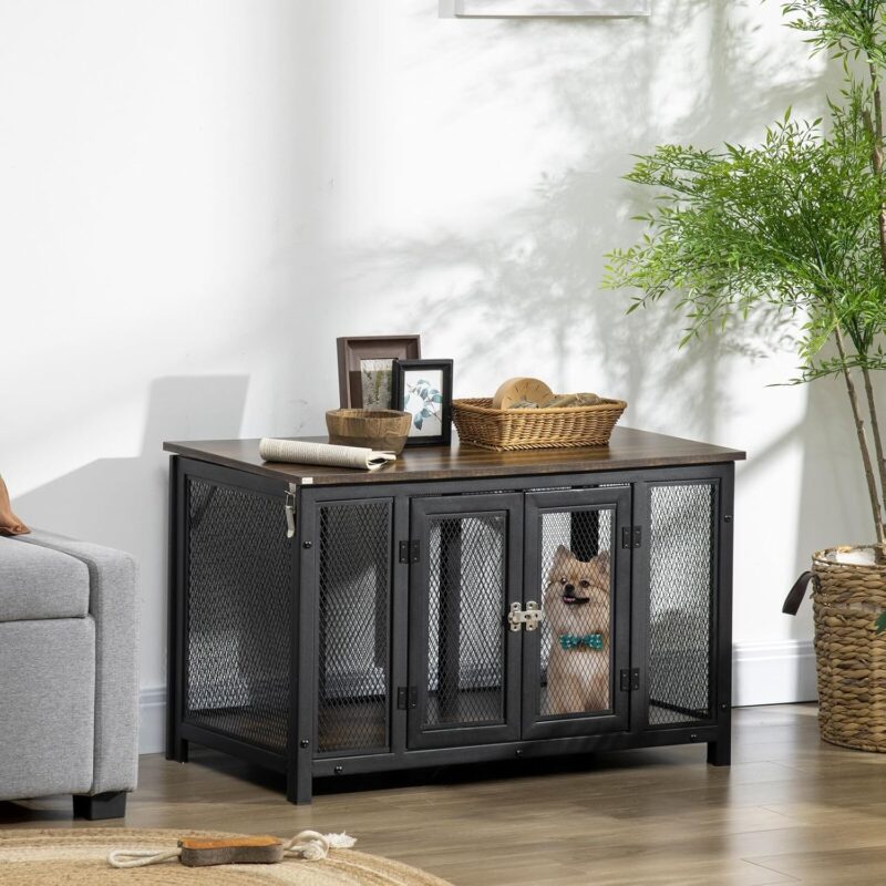 Stylish Dog Crate with Removable Top – Versatile End Table for Large and Small Dogs – Spacious Indoor Kennel in Elegant Brown and Black – Ideal Pet Furniture Solution - Image 3