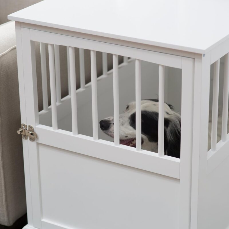 Durable Wood Construction,Well-Ventilated with 1 Door Newport II Pet Large Crate End Table White Finish - Image 3