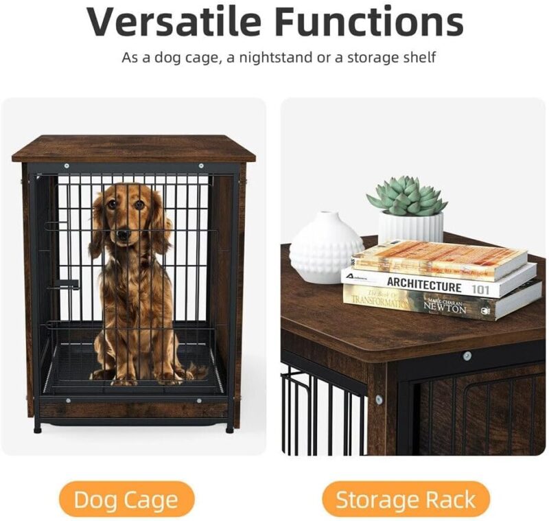 Extra Large Wooden Dog Crate - Heavy Duty Kennel with Removable Tray & Stylish End Table Design - Functional Pet Furniture (Small-24.8x20.1x23.23 inch) - Image 3