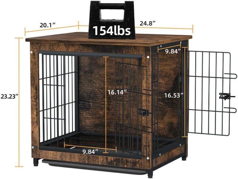 Extra Large Wooden Dog Crate - Heavy Duty Kennel with Removable Tray & Stylish End Table Design - Functional Pet Furniture (Small-24.8x20.1x23.23 inch) - Image 2