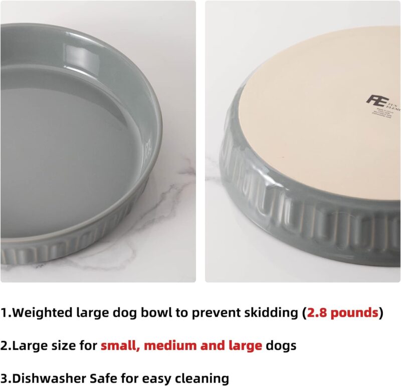 Fun Elements Shallow Dog Bowls, 10.5" Extra Large Ceramic Dog Bowls for Small, Medium and Large Breeds, Non-Slip Dog Food Plate, Flat and Wide, Dishwasher Safe, Suitable for Dogs and Cats (Grey) - Image 4