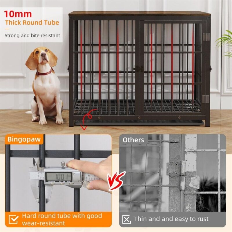 Multipurpose Heavy Duty Dog Crate Kennel Cage with Wooden End Table - Stylish and Functional Furniture Solution for Pets (Black) - Image 3