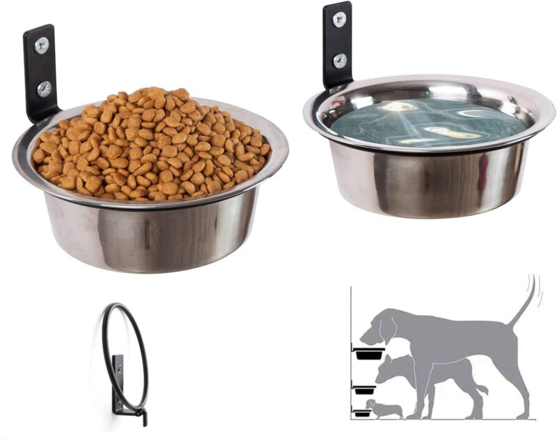 Elevated Dog Bowls-2*48 Oz Wall Mounted Adjustable Elevated Heights Dog Bowl Stand-Metal Elevated Pet Raised Feed Bowl, Stable Comfort Feeding Bowls for Medium Large Dogs,Indoor/Outdoor(Collapsible)