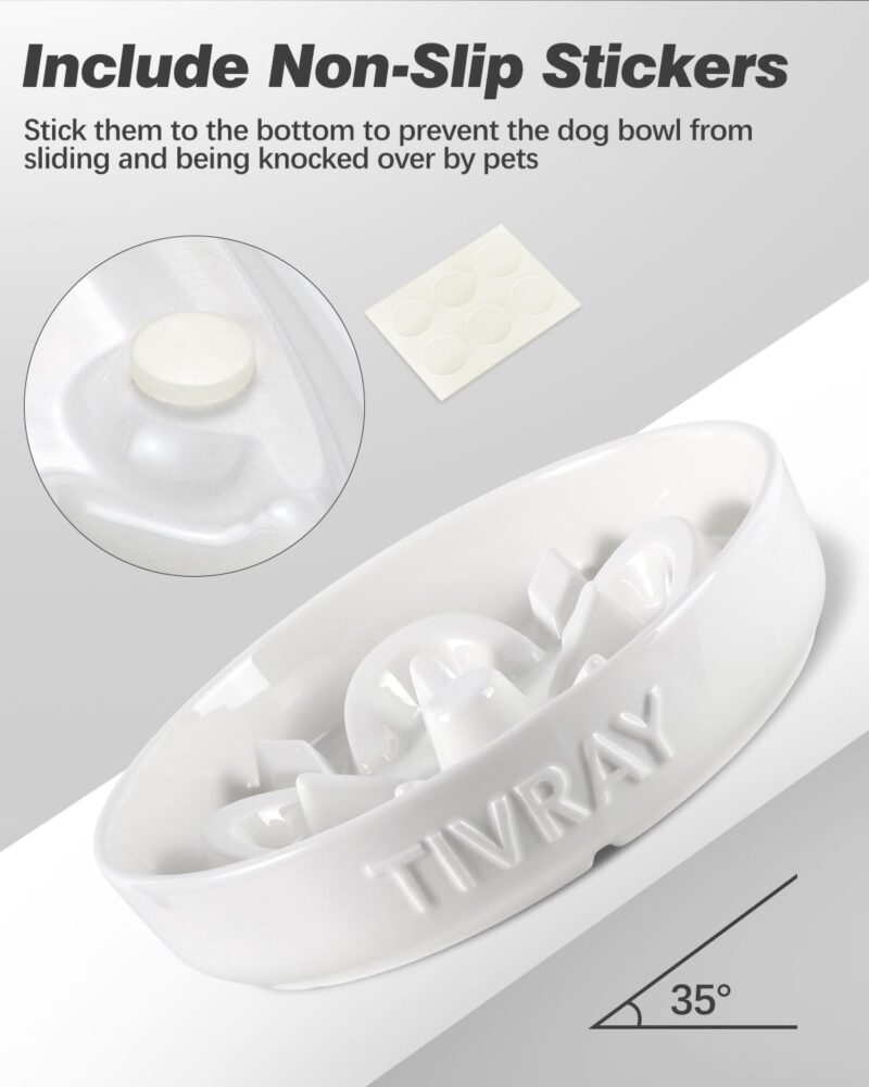 Ceramic Slow Feeder Dog Bowls, 2.5 Cups Dog Slow Feeder Bowl, Puzzle Dog Food Bowls Slow Feeder Maze Dog Bowl for Fast Eaters Slow Feeding Dog Bowl Medium & Large Breed Prevents Choking, White - Image 6