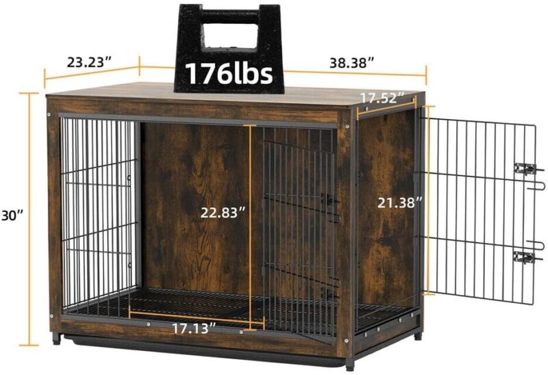 Extra Large Wooden Dog Crate - Heavy Duty Kennel with Removable Tray & Stylish End Table Design - Functional Pet Furniture (Large-38.38x23.23x30 inch) - Image 2