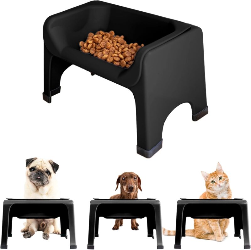 Fluff Trough Elevated Dog Bowl for Food Minimize Neck Strain | 5inch Tall Cat & Dog Feeding Stand | Vet Approved Non-Toxic Silicone Feeder Bowl | Raised Bowl for Medium & Small Dog/Pet with Flat Face