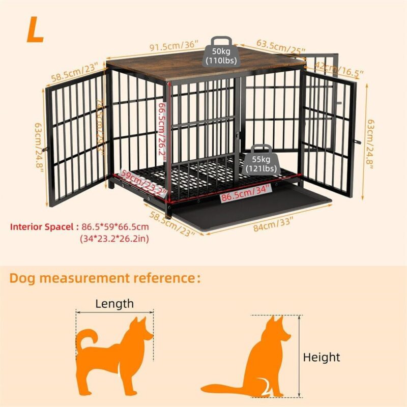 Multipurpose Heavy Duty Dog Crate Kennel Cage with Wooden End Table - Stylish and Functional Furniture Solution for Pets (Black) - Image 2