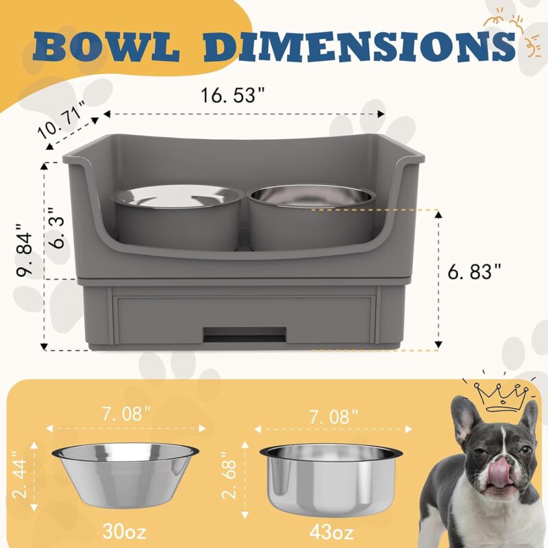 Mess Proof Dog Bowls, No Mess Dog Food and Water Bowl Set, No Spill Edge Pet Feeder with 2 Stainless Steel Bowls for Medium Dogs - Image 2