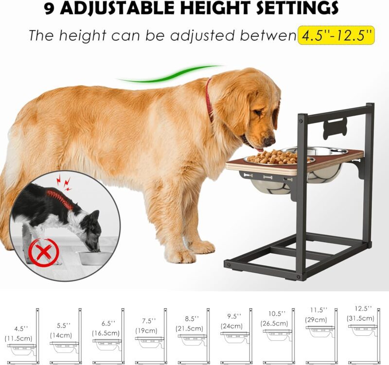 Elevated Dog Bowls with Slow Feeder - 9 Heights Adjustable Raised Dog Bowl Stand with Two 1.7L Stainless Steel Dog Food Bowls & Slow Feeder, Perfect for Medium Large Sized Dogs and Cats - Image 2