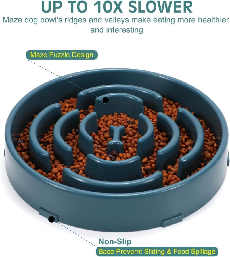 WHIPPY Large Slow Feeder Dog Bowls for Large Medium Dogs Anti-Chocking Slow Feeding Maze Dog Food Bowl Slow Eating Interactive Bloat Stop Puzzle Bowl,Blue - Image 3