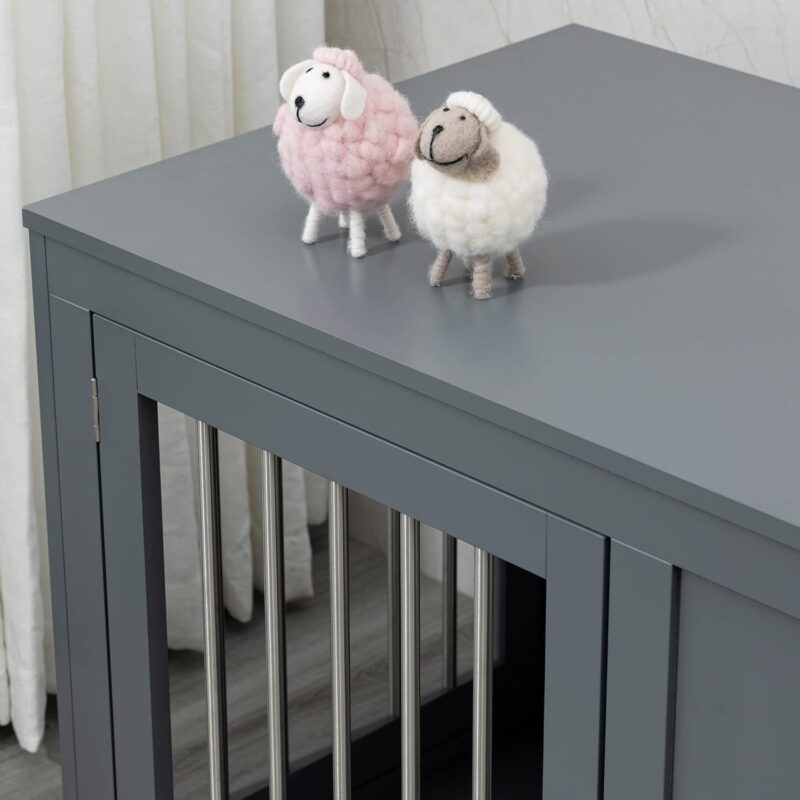 Furniture Style Dog Crate End Table Kennel, w/Double Doors for Medium Dogs (Grey) - Image 6