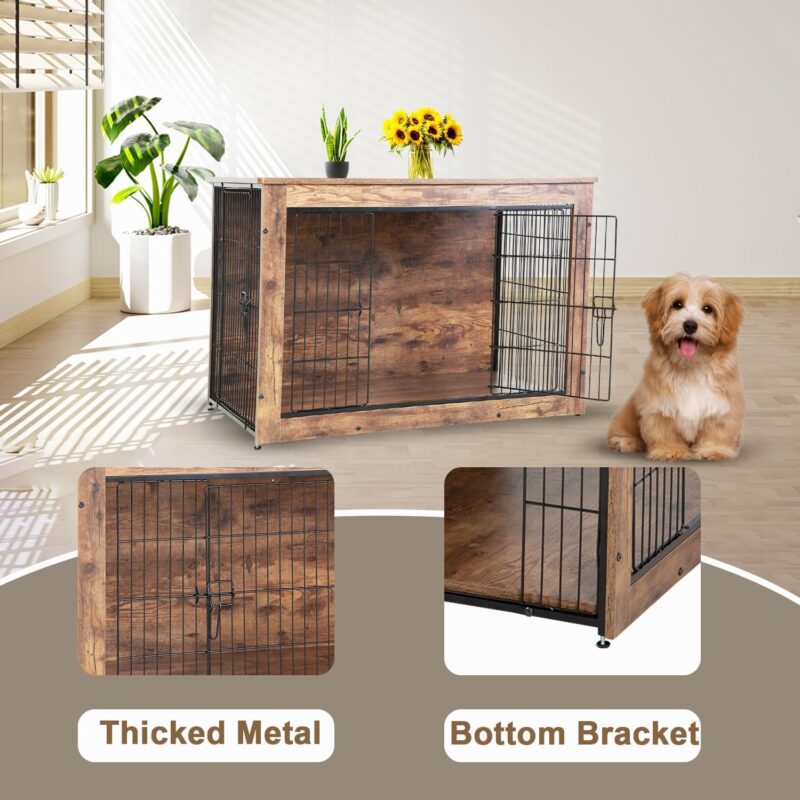 Dog Crate Furniture 38 Inch Two Door Wooden Dog Crate Heavy-Duty Dog Cage End Table with Multi Purpose Removable Tray Modern Kennel Indoor for Small and Medium Dog, Brown - Image 4