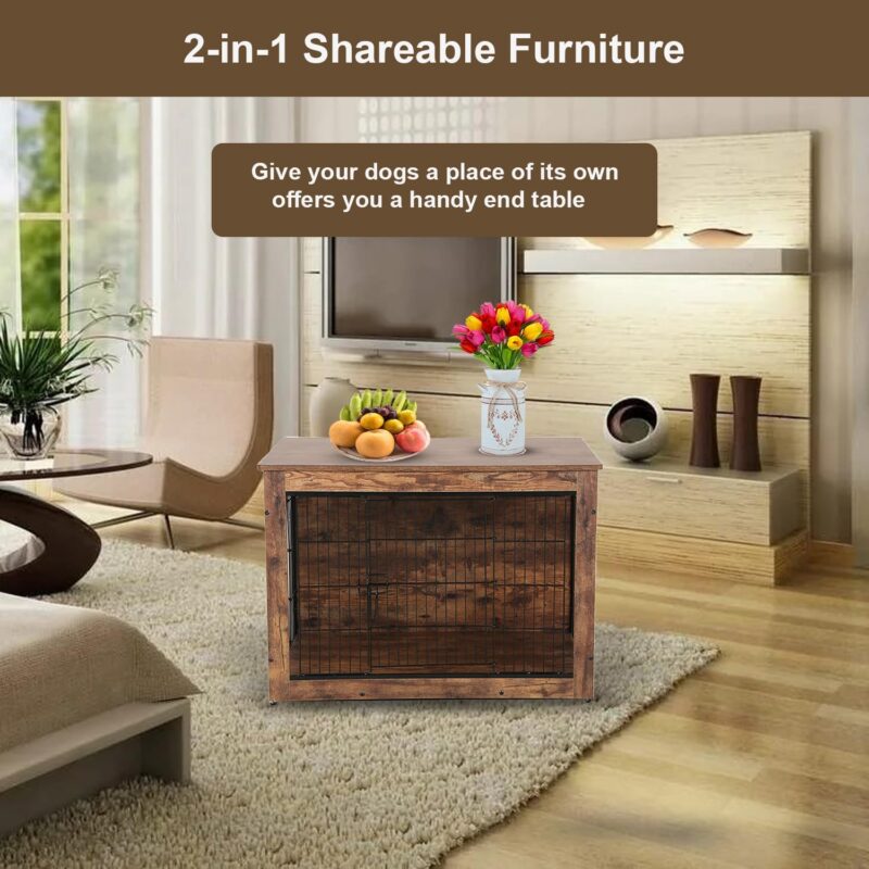 Dog Crate Furniture 38 Inch Two Door Wooden Dog Crate Heavy-Duty Dog Cage End Table with Multi Purpose Removable Tray Modern Kennel Indoor for Small and Medium Dog, Brown - Image 5