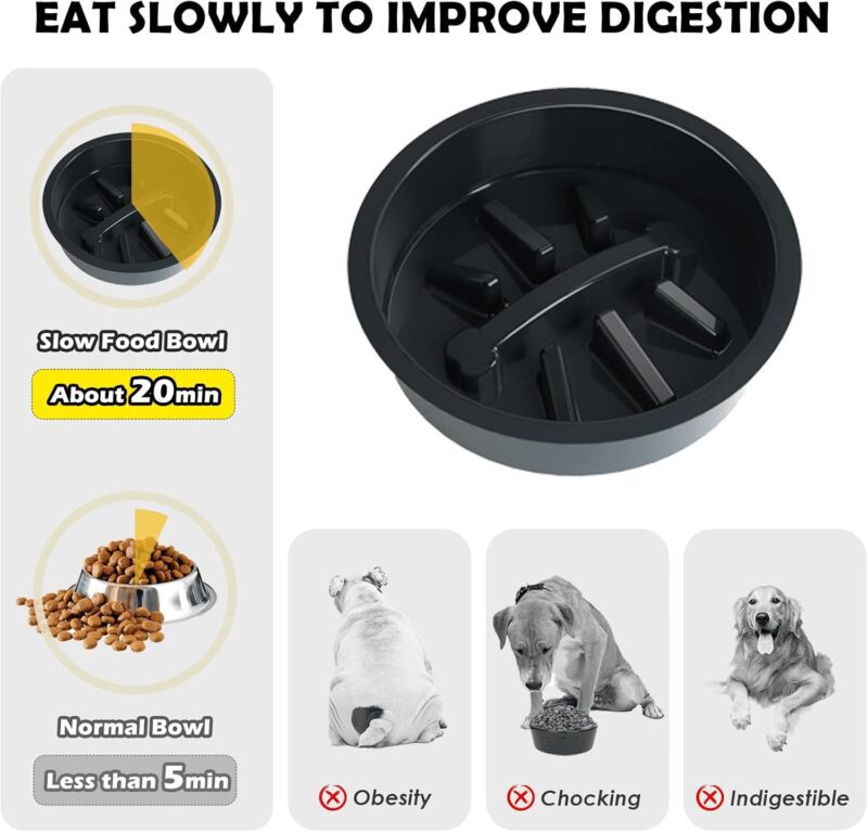 Elevated Dog Bowls with Slow Feeder - 9 Heights Adjustable Raised Dog Bowl Stand with Two 1.7L Stainless Steel Dog Food Bowls & Slow Feeder, Perfect for Medium Large Sized Dogs and Cats - Image 6