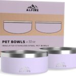 ALPINE Set of 2 Stainless Steel Dog Bowls, Non Slip, Metal Pet Bowl for Food and Water, Double Walled Insulated, Rustproof, Dishwasher Safe (32 oz, Lavender)