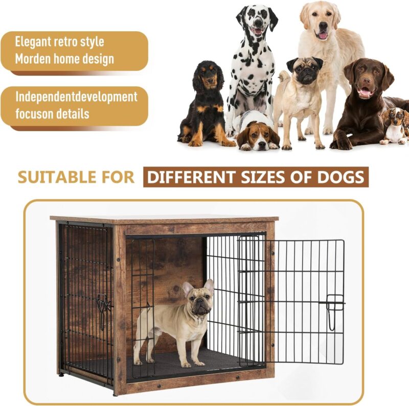 Dog Crate Furniture 27 Inch Two Door Wooden Dog Crate Heavy-Duty Dog Cage End Table with Multi Purpose Removable Tray Modern Kennel Indoor for Small and Medium Dog, Brown - Image 4