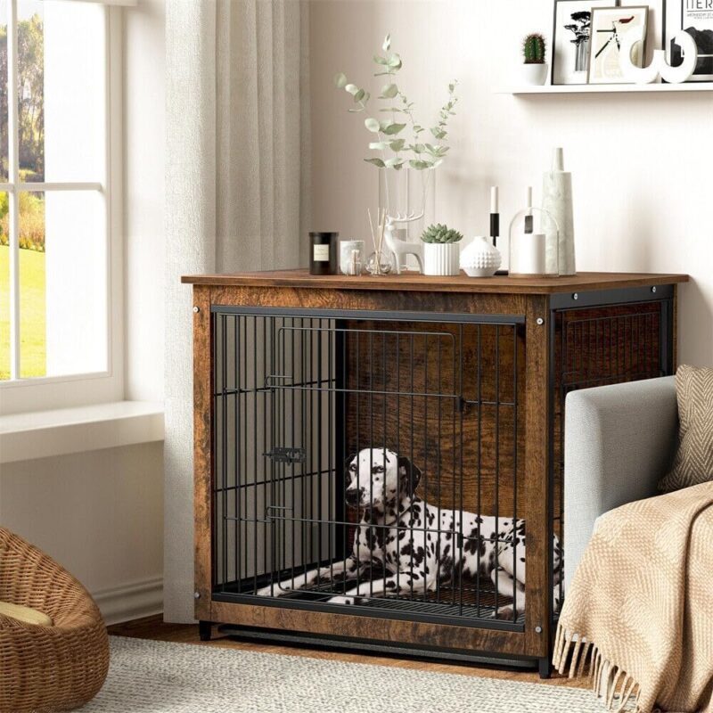 Extra Large Wooden Dog Crate - Heavy Duty Kennel with Removable Tray & Stylish End Table Design - Functional Pet Furniture (Small-24.8x20.1x23.23 inch)