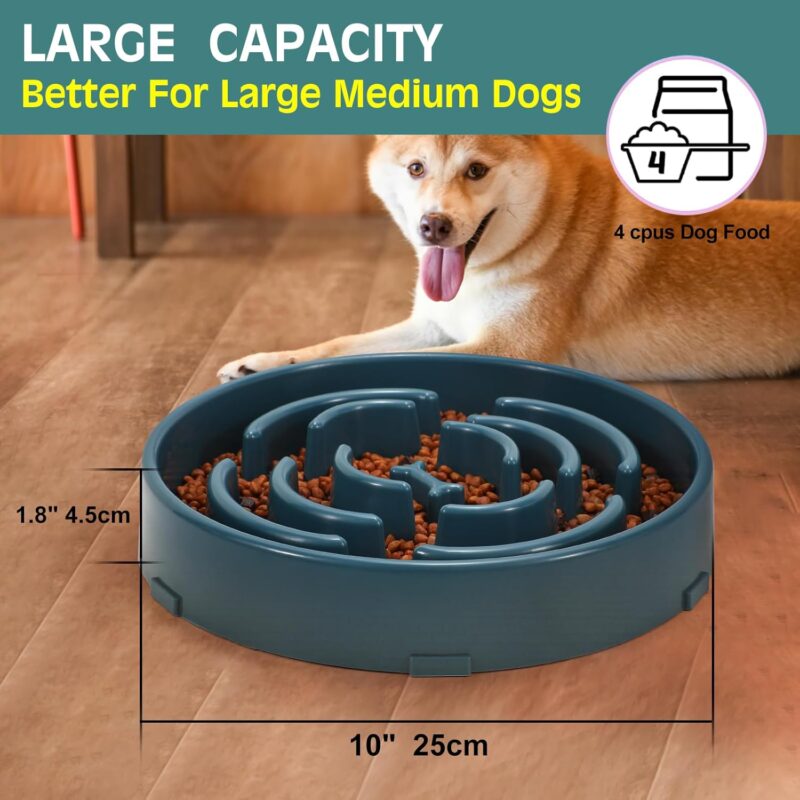 WHIPPY Large Slow Feeder Dog Bowls for Large Medium Dogs Anti-Chocking Slow Feeding Maze Dog Food Bowl Slow Eating Interactive Bloat Stop Puzzle Bowl,Blue - Image 4