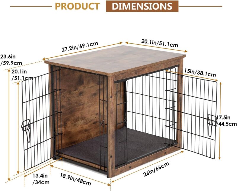 Dog Crate Furniture 27 Inch Two Door Wooden Dog Crate Heavy-Duty Dog Cage End Table with Multi Purpose Removable Tray Modern Kennel Indoor for Small and Medium Dog, Brown - Image 5