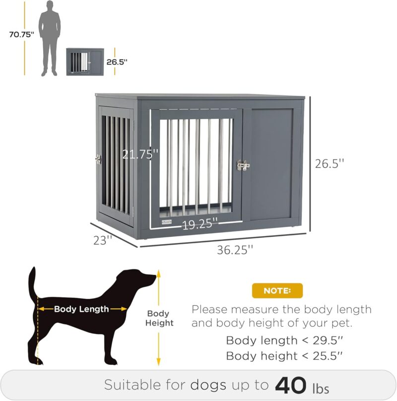 Furniture Style Dog Crate End Table Kennel, w/Double Doors for Medium Dogs (Grey) - Image 2