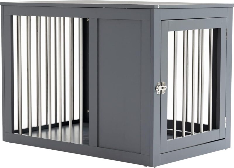 Furniture Style Dog Crate End Table Kennel, w/Double Doors for Medium Dogs (Grey) - Image 8