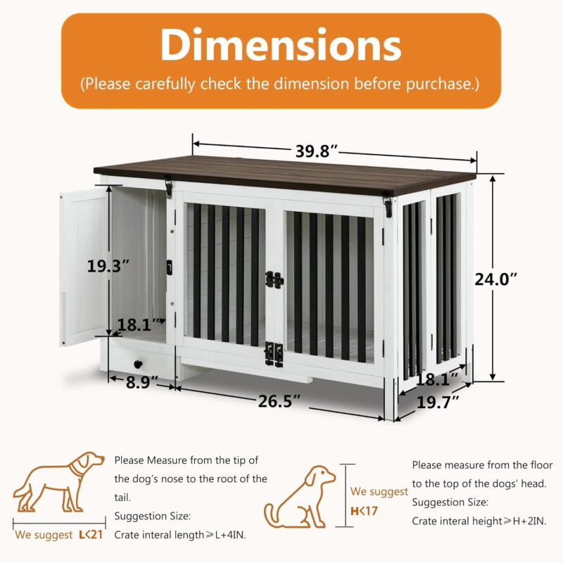 MCombo Wooden Dog Crate Furniture, Indoor Dog Kennel Pet House End Table, Solid Wood Portable Foldable Dog Cage for Small/Medium Dogs, CC44 (White and Brown) - Image 3