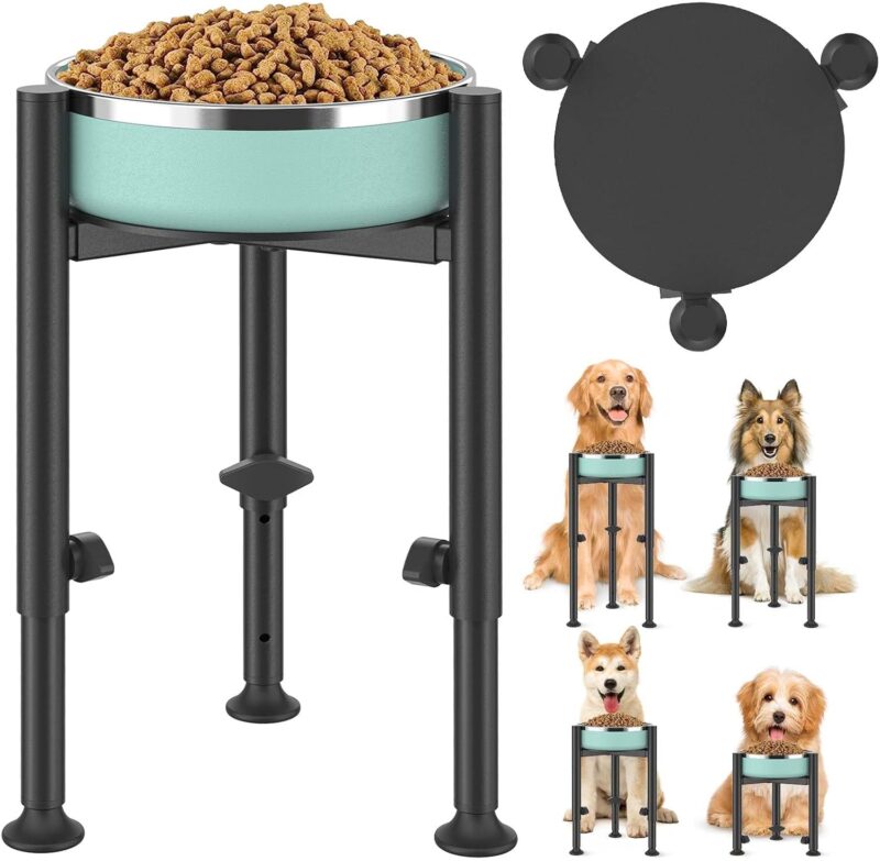 Adjustable Dog Bowls Elevated Stand- 4 Heights, Wide 5-10" -Oppro Raised Tall Single Dog Food Bowl Stands Holder, Upgrade Metal Lifted Water Feeder with Tray for Medium Large Breed Small Dogs, Black