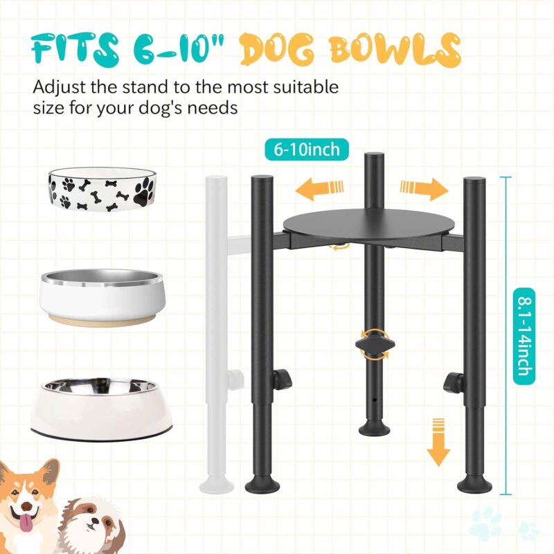 Adjustable Dog Bowls Elevated Stand- 4 Heights, Wide 5-10" -Oppro Raised Tall Single Dog Food Bowl Stands Holder, Upgrade Metal Lifted Water Feeder with Tray for Medium Large Breed Small Dogs, Black - Image 3