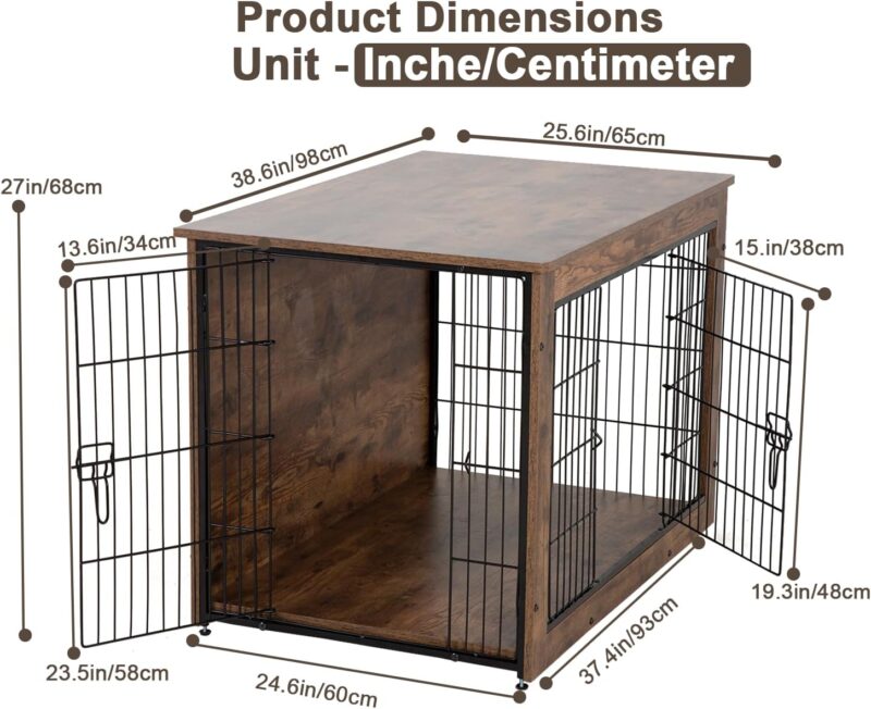 Dog Crate Furniture 38 Inch Two Door Wooden Dog Crate Heavy-Duty Dog Cage End Table with Multi Purpose Removable Tray Modern Kennel Indoor for Small and Medium Dog, Brown - Image 6