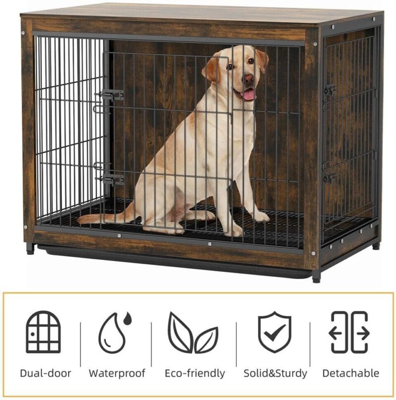 Extra Large Wooden Dog Crate - Heavy Duty Kennel with Removable Tray & Stylish End Table Design - Functional Pet Furniture (Large-38.38x23.23x30 inch) - Image 3