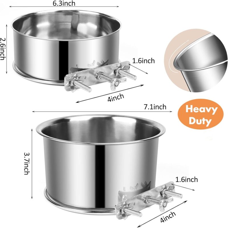 Dog Crate Water Bowl No Spill 40oz & 60oz, 2 Pack Stainless Steel Large Dog Water Bowls for Cage, Crate, Kennel - Hanging Detachable Pet Water/Food Bowl for Indoor & Outdoor - Image 2