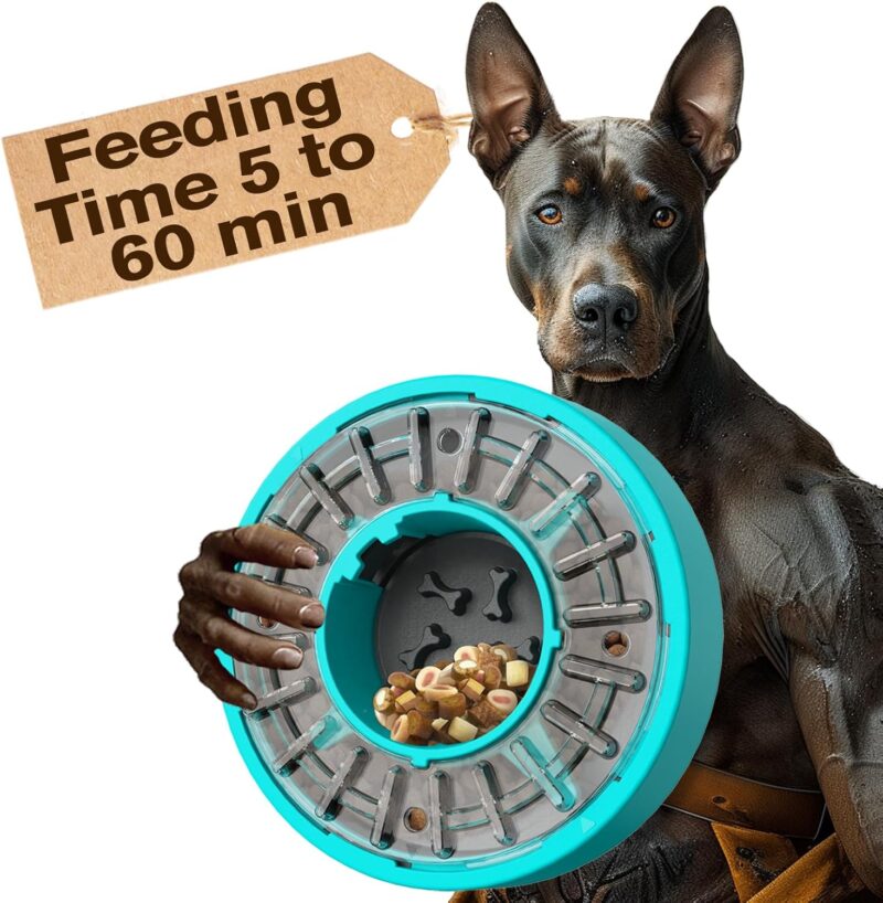 KADTC Dog Slow Feeder Bowl That Slow Down Eating Rotate N' Eat Adjustable Feeding Time FR. 5 to 60 min Food Dispenser Dish Enrichment Toy Puppy Puzzle Dispensing Maze Tray for Small/Medium/Large Dogs