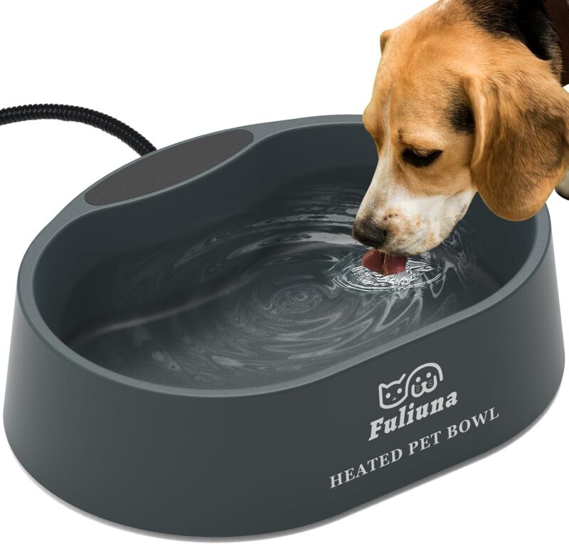 Heated Water Bowl for Dog & Cat, Outdoor Heated Pet Bowl with Anti Chew Cord, Large Heated Dog Bowl Provides Drinkable Water in Winter for Dogs Cats Chickens Birds,0.98 Gallon/125 OZ,35 Watts