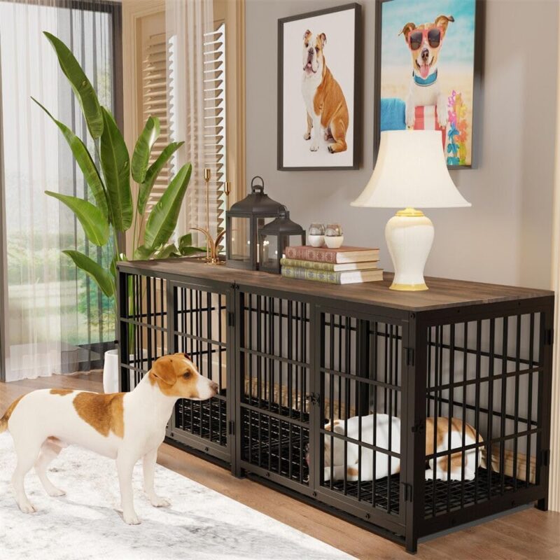 Multipurpose Heavy Duty Dog Crate Kennel Cage with Wooden End Table - Stylish and Functional Furniture Solution for Pets (Black) - Image 6
