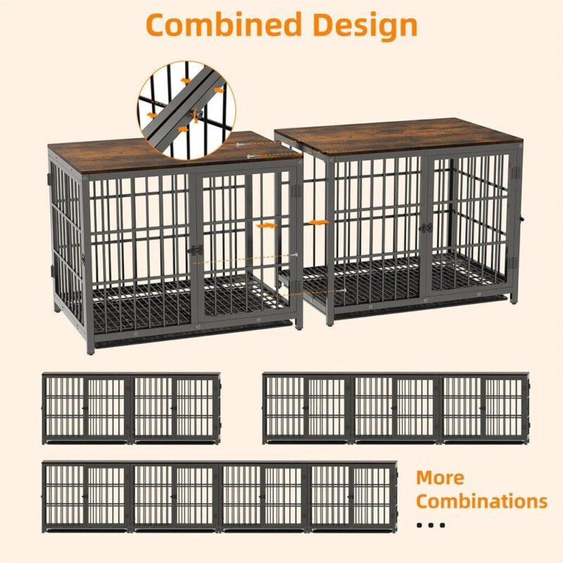 Multipurpose Heavy Duty Dog Crate Kennel Cage with Wooden End Table - Stylish and Functional Furniture Solution for Pets (Black) - Image 4