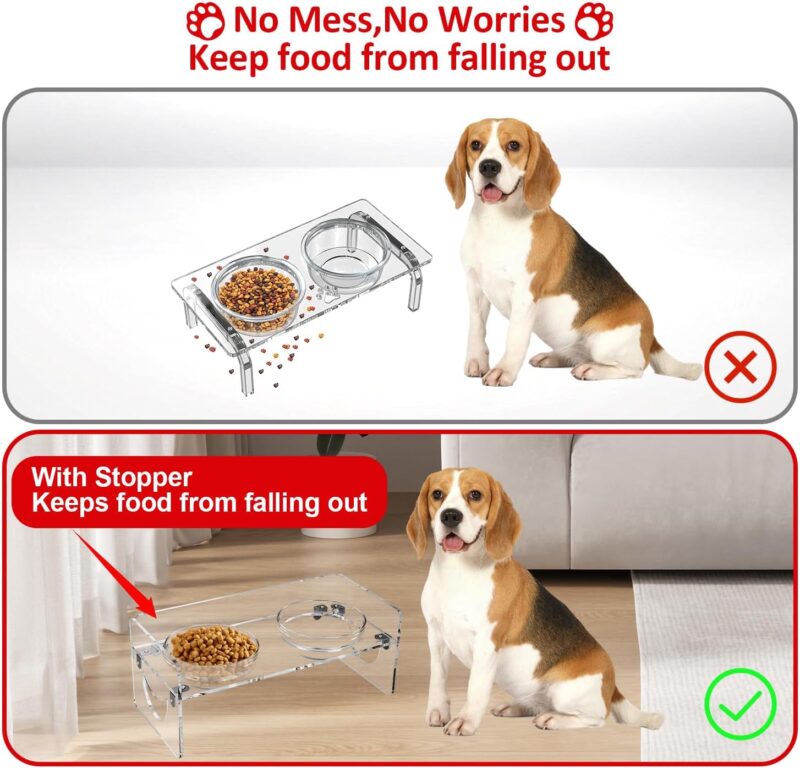 Acrylic Dog Bowls Elevated for Small Dogs or Cats, 2 Set Removable Glass Bowls, Raised Cute Pet Feeder Station Set Holder for Food and Water, 3.7" Tall & 13.4oz for Less Than 17lbs or 15" Pet - Image 2