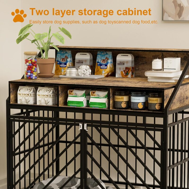 Large Furniture Dog Crate, Dog Kennel Indoor, Wooden Dog Crate with Divider, Three Drawers Storages, Heavy Duty Dog Crate, Sturdy Metal, 43.31" L×27.56" W×42.52" H, Rustic Brwon - Image 5