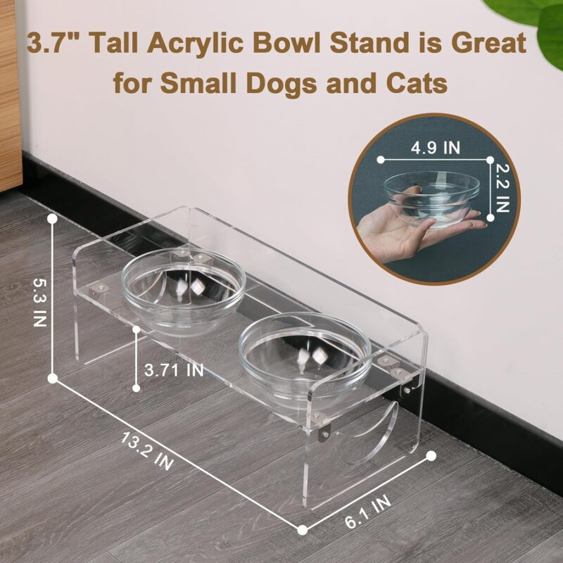 Acrylic Dog Bowls Elevated for Small Dogs or Cats, 2 Set Removable Glass Bowls, Raised Cute Pet Feeder Station Set Holder for Food and Water, 3.7" Tall & 13.4oz for Less Than 17lbs or 15" Pet - Image 6