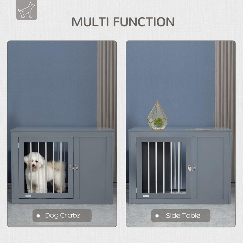 Furniture Style Dog Crate End Table Kennel, w/Double Doors for Medium Dogs (Grey) - Image 3