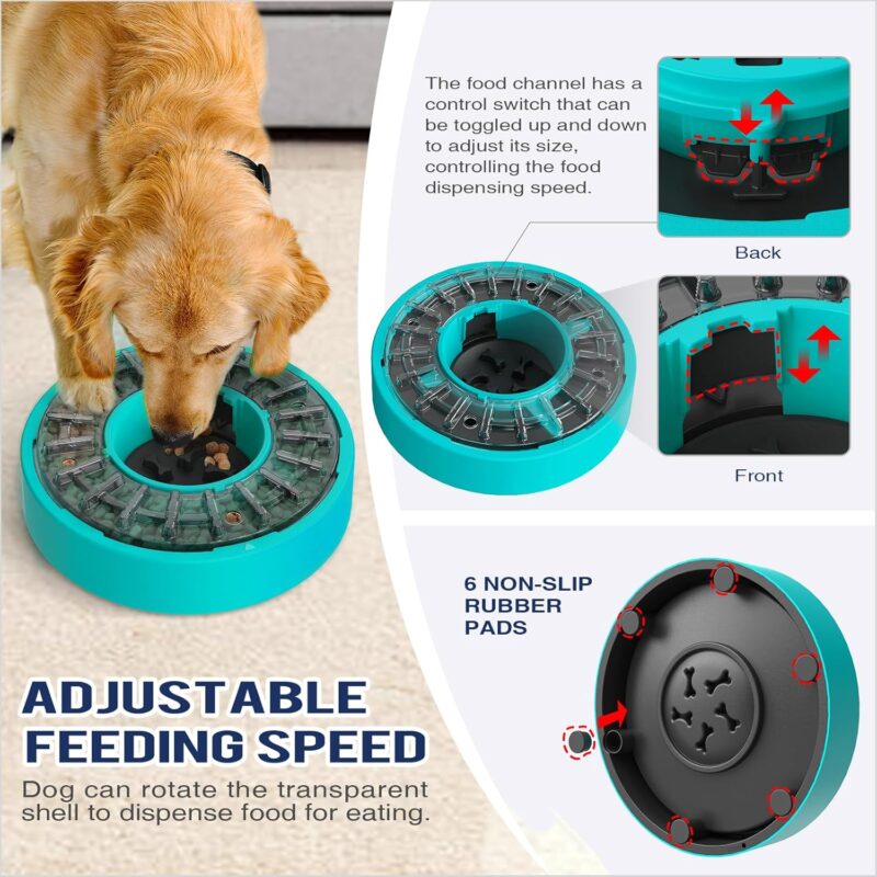 KADTC Dog Slow Feeder Bowl That Slow Down Eating Rotate N' Eat Adjustable Feeding Time FR. 5 to 60 min Food Dispenser Dish Enrichment Toy Puppy Puzzle Dispensing Maze Tray for Small/Medium/Large Dogs - Image 4