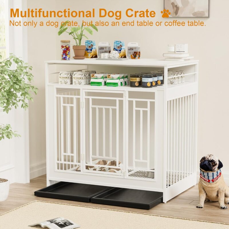 Heavy-Duty Wooden Dog Crate Furniture with Storage & Divider - Ideal for Large & Medium Dogs - Easy Assembly, White.43.3 inch Dog Crate Furniture for Large Dogs. - Image 2