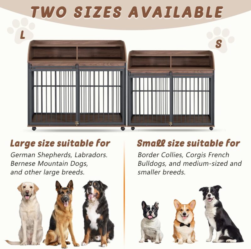 ZSQ 44'' Heavy Duty Large Dog Crate Furniture for Large Medium Dog with Lockable Wheels, Wooden Dog Crate Dog Kennel, End Table Crate (Brown) - Image 6