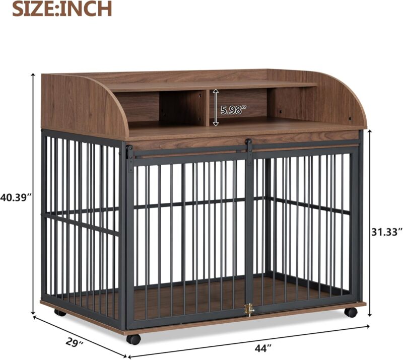 ZSQ 44'' Heavy Duty Large Dog Crate Furniture for Large Medium Dog with Lockable Wheels, Wooden Dog Crate Dog Kennel, End Table Crate (Brown) - Image 7